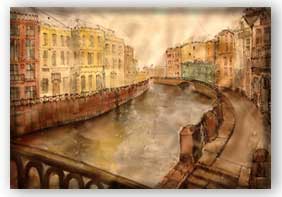 Moika Channel, St. Petersburg. Silk Painting by Tatiana